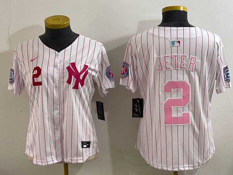 Youth 2025 New York Yankees 2 Jeter White pink Joint Name Nike MLB Jersey style 5